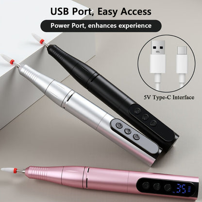 Electric Nail Drill 35000 RPM USB Rechargeable Pen with Digital Display and Three Color Options