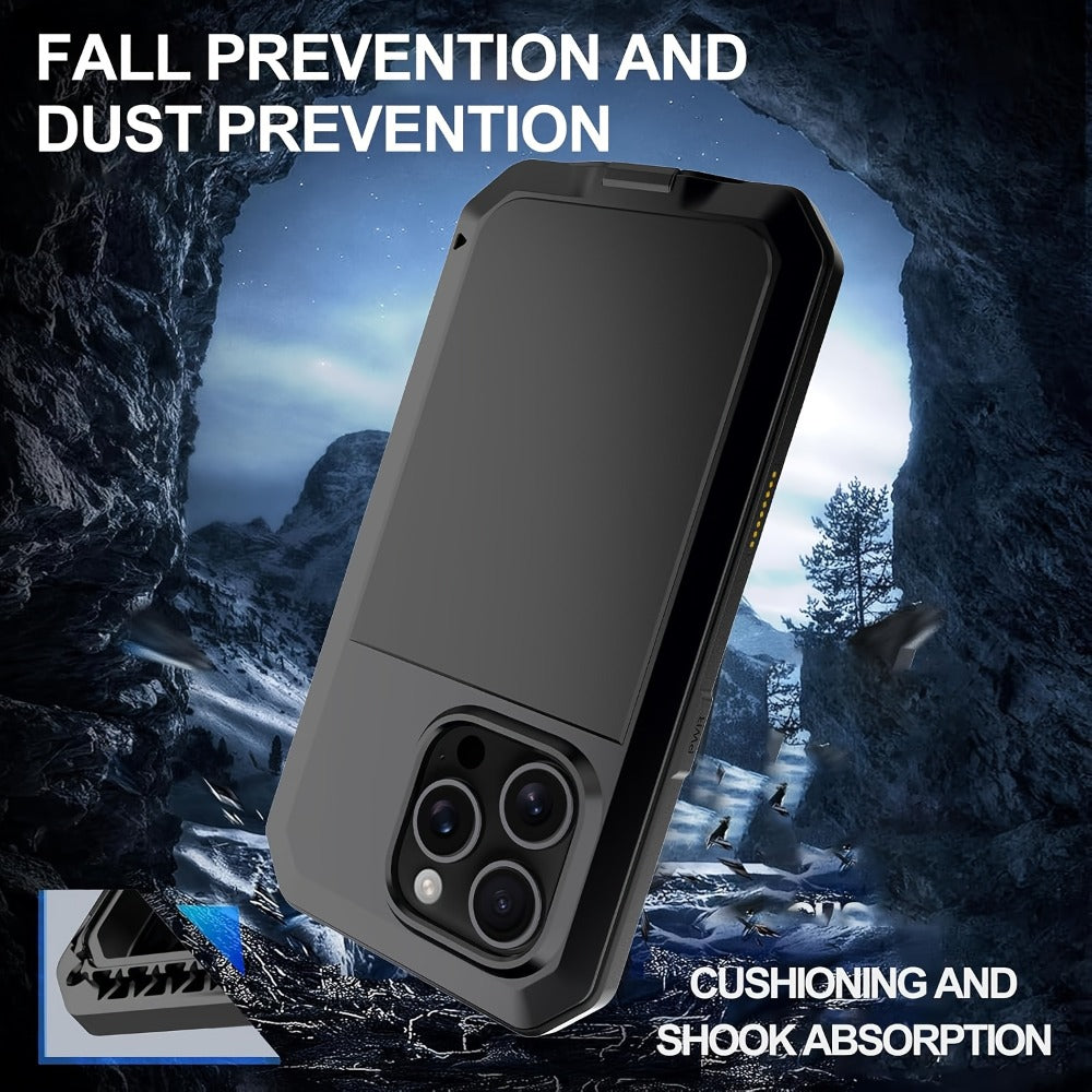 Metal Silicone Heavy Duty iPhone Case Full Body Protection – Anti-Drop Dustproof Shockproof Cover for iPhone 11 12 13 14 15 16 17 Air Plus