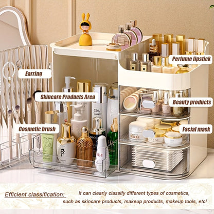 Makeup Organizer with 3 Drawers and Mirror – Large Capacity Cosmetic Storage Box Vanity Organizer for Skincare Contact Lens Display Case