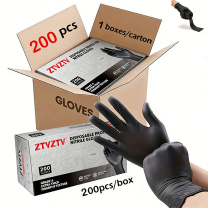 ZTVZTV Black Nitrile Disposable Gloves in 200-Piece Packs with Four Size Options from S to XL