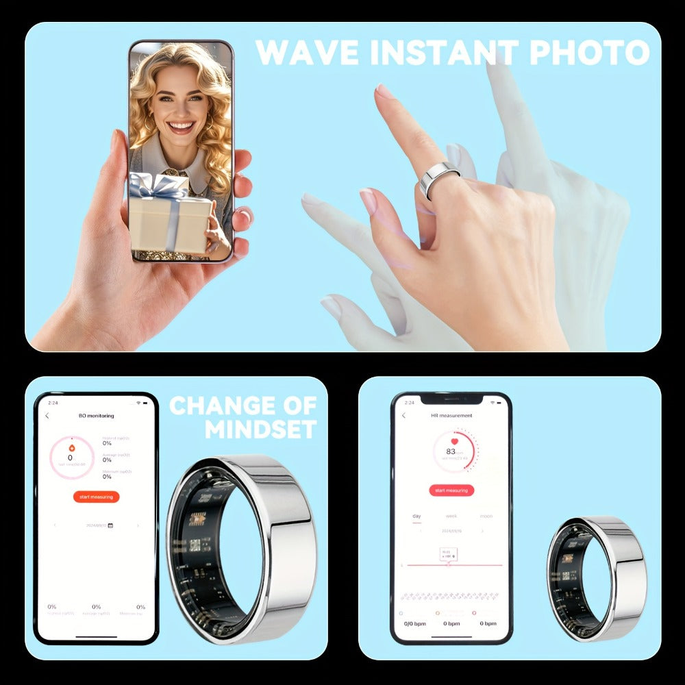 Screenless Smart Ring with Charging Case Options, Black, Gold or Silver Finish and Sizes 7–13
