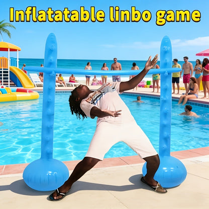 Blue Inflatable Limbo Game with Two Weighted-Base Uprights and Horizontal Bar for Outdoor Parties