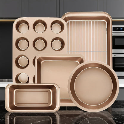 Mixed-Color Bakeware Set with 2–18 Pieces, Cake and Muffin Pans, Trays, Racks and Tools Pictured