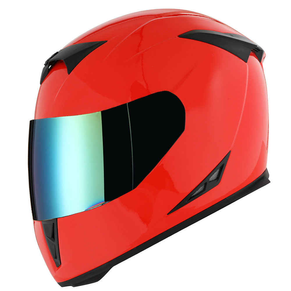 Motorcycle Helmet Full-Face Shell with Tinted and Spare Clear Shields, Quick-Release Buckle, Nine Styles and S-XL Sizes