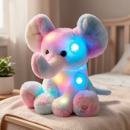 Plush Toy Rainbow Elephant 12-Inch Light-Up Design with Optional Music for Colorful Room Display