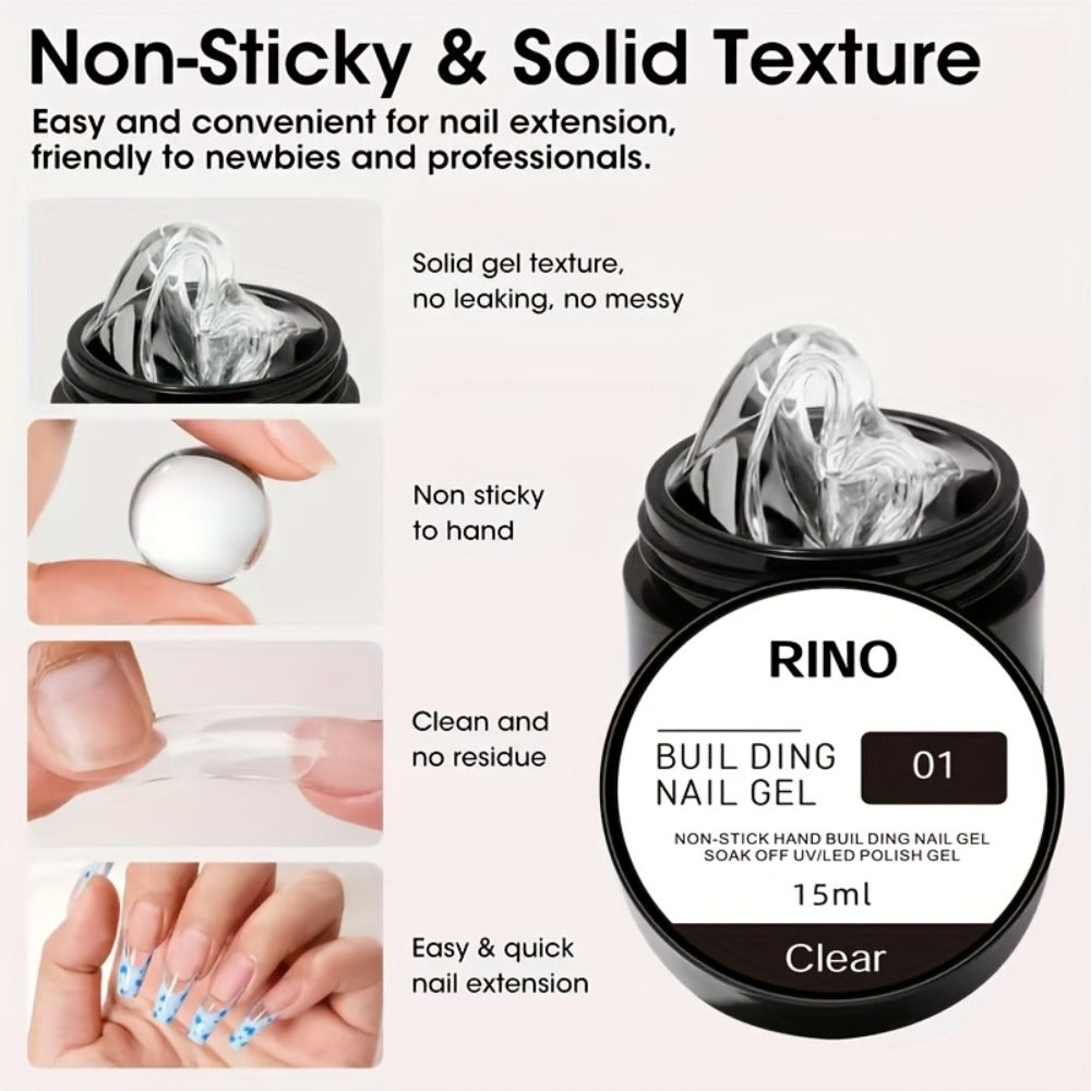 RINO 3D Nail Sculpture Kit 5pcs – Solid Builder Gel with Rhinestone Gel Molding Gel Flower Molds & Sculpting Brush