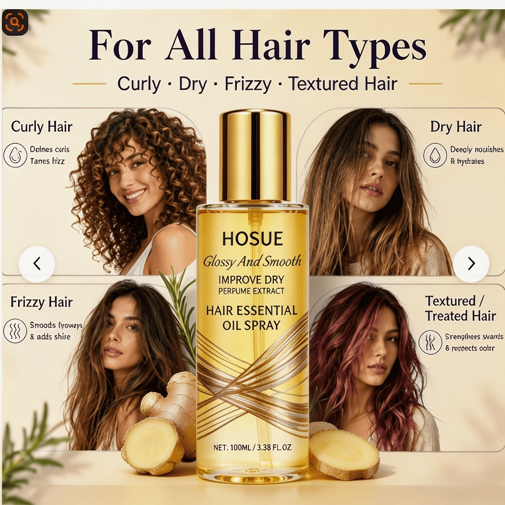Anti-Frizz Hair Essential Oil Spray Smoothing & Conditioning Treatment for Dry, Damaged & Frizzy Hair
