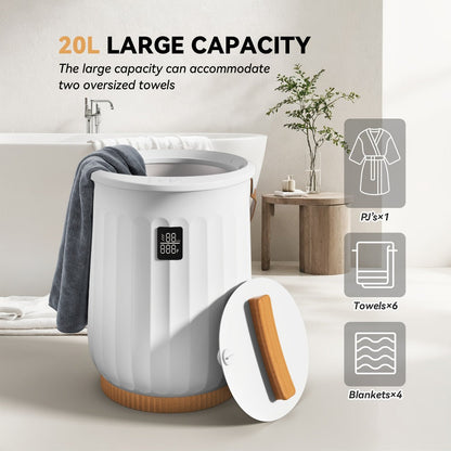 20L Digital Towel Warmer Bucket with LED Display, Four Timer Settings, Child Lock and White Finish