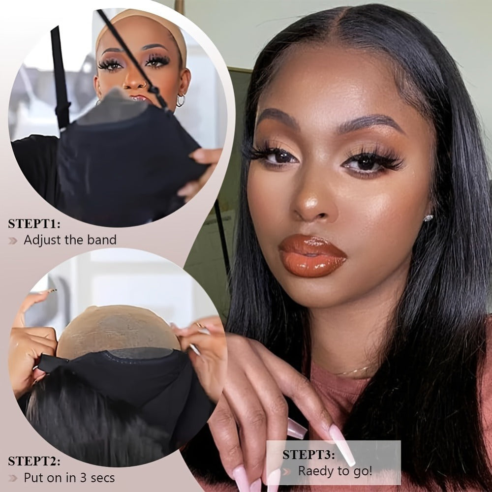 Bob Wig Human Hair 4x4 HD Lace Closure Glueless Short Straight Pre-Plucked Pre-Cut Lace Put, for Home, Travel and Salon Hair Styling