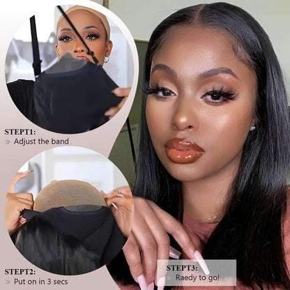 Bob Wig Human Hair 4x4 HD Lace Closure Glueless Short Straight Pre-Plucked Pre-Cut Lace Put, for Home, Travel and Salon Hair Styling