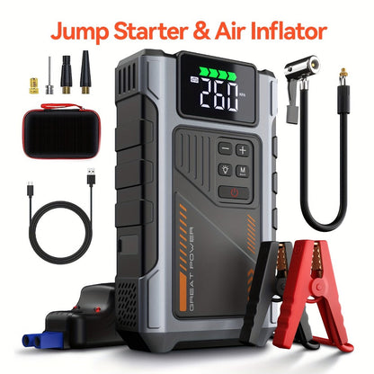 8000A Jump Starter with Air Compressor – 12V Portable Jump Box for Gas & Diesel Cars, USB Ports & LED Flashlight | Up to 8.0L Gas & 6.5L