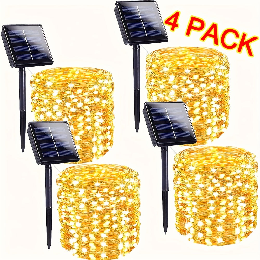 Four-Pack Solar Fairy String Lights with 400 LEDs Total, 160 Feet and Five Color Options for Patio Decor