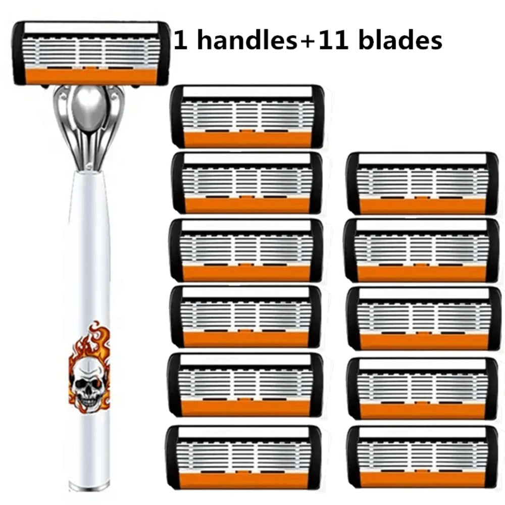 Men's Safety Razor with Replacement Blades - Anti-Slip Stainless Steel Handle Shaver for Beard & Sideburns