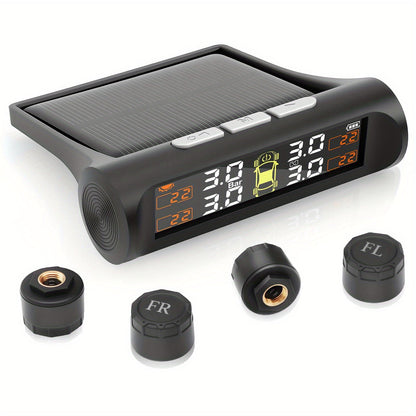 Solar TPMS Tire Pressure Monitoring System – Solar & USB Charging, 5 Alarm Modes, Color Display for 4-Wheel Vehicles