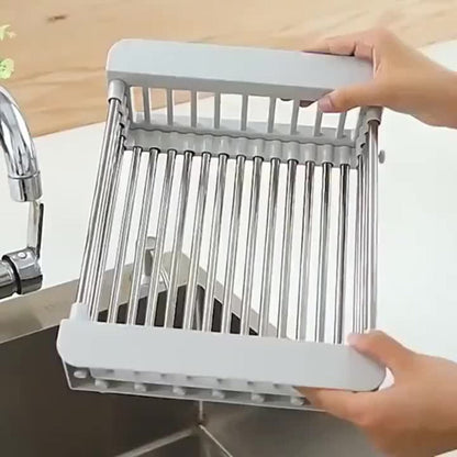 Dish Drying Rack Stainless Steel Adjustable, Expandable Over Sink Dish Rack with Retractable Width & Height for Kitchen Countertop