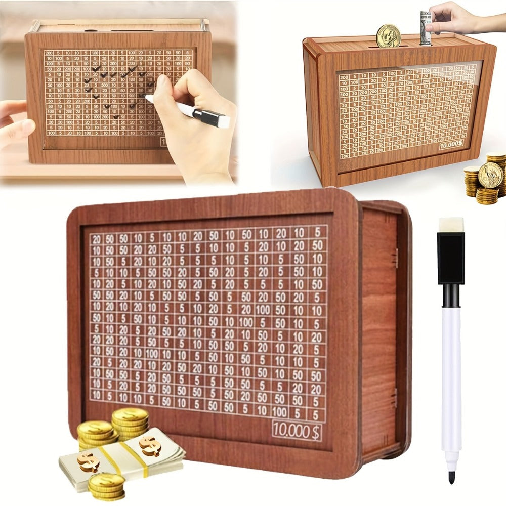 Wooden Savings Bank with Digital Counter 2-Pack, 7.87x5.7" Adult Coin Bank Holds $10, 000, Savings Goal Tracker Box