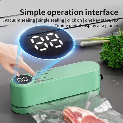 Compact Rechargeable Bag Vacuum Sealer with Digital Display, One-Touch Controls and Beige or Green Finish