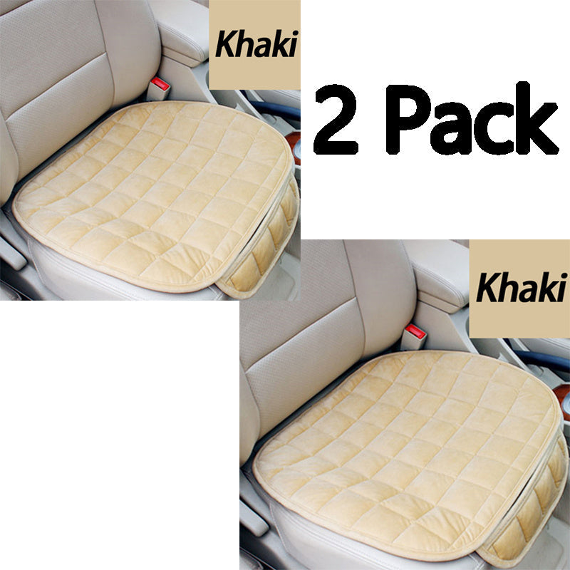 Plush Plaid Car Seat Cushion Set with Memory Foam Fill, Black or Khaki and Front-Pair, Rear-Pad or Three-Piece Options