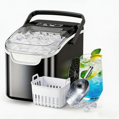 Portable Ice Maker Machine /Day - Countertop Ice Maker Makes 8 Ice Cubes in 6 Minutes, 2 Ice Sizes