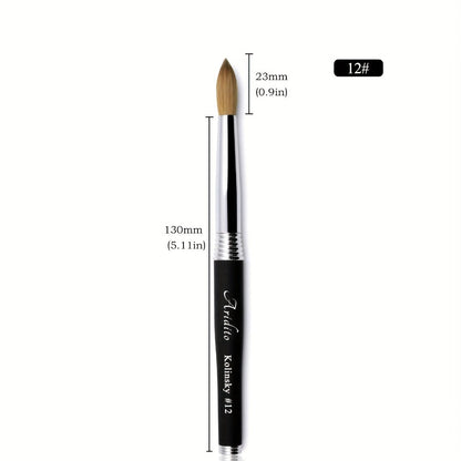 100% Pure Kolinsky Round Head Acrylic Nail Art Brush Black Metal Handle Size 12 14 16 18 – Professional Nail Extension & Acrylic Powder