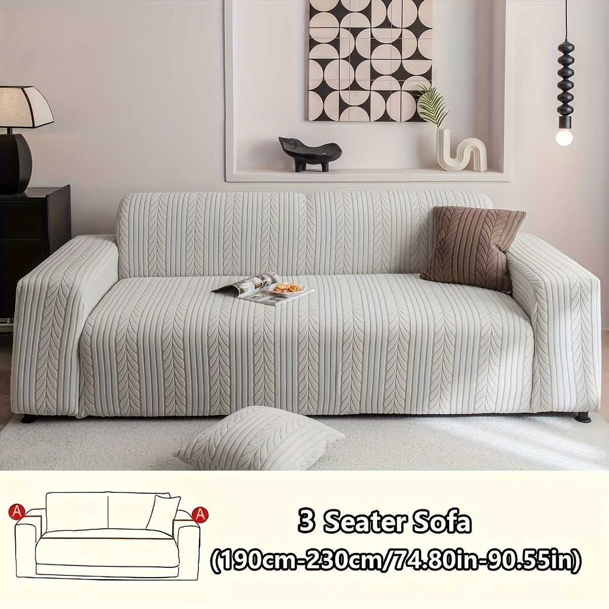 Sofa Cover Zigzag-Texture Fitted Slipcover for 1, 2, 3 or 4-Seater Sofas in Four Neutral Colors