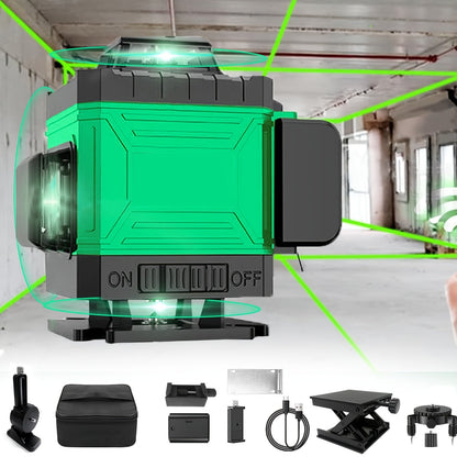16-Line 4D Laser Level 360° Self-Leveling Cross Line Laser with Rechargeable Battery, Professional Rotary Laser for Construction