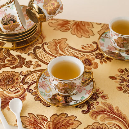 Floral Ceramic Tea Set 20 Pcs – European Porcelain Tea Cups & Saucers with Metal Holder & 15 Oz Teapot – Luxury Arabic Coffee Cup Set
