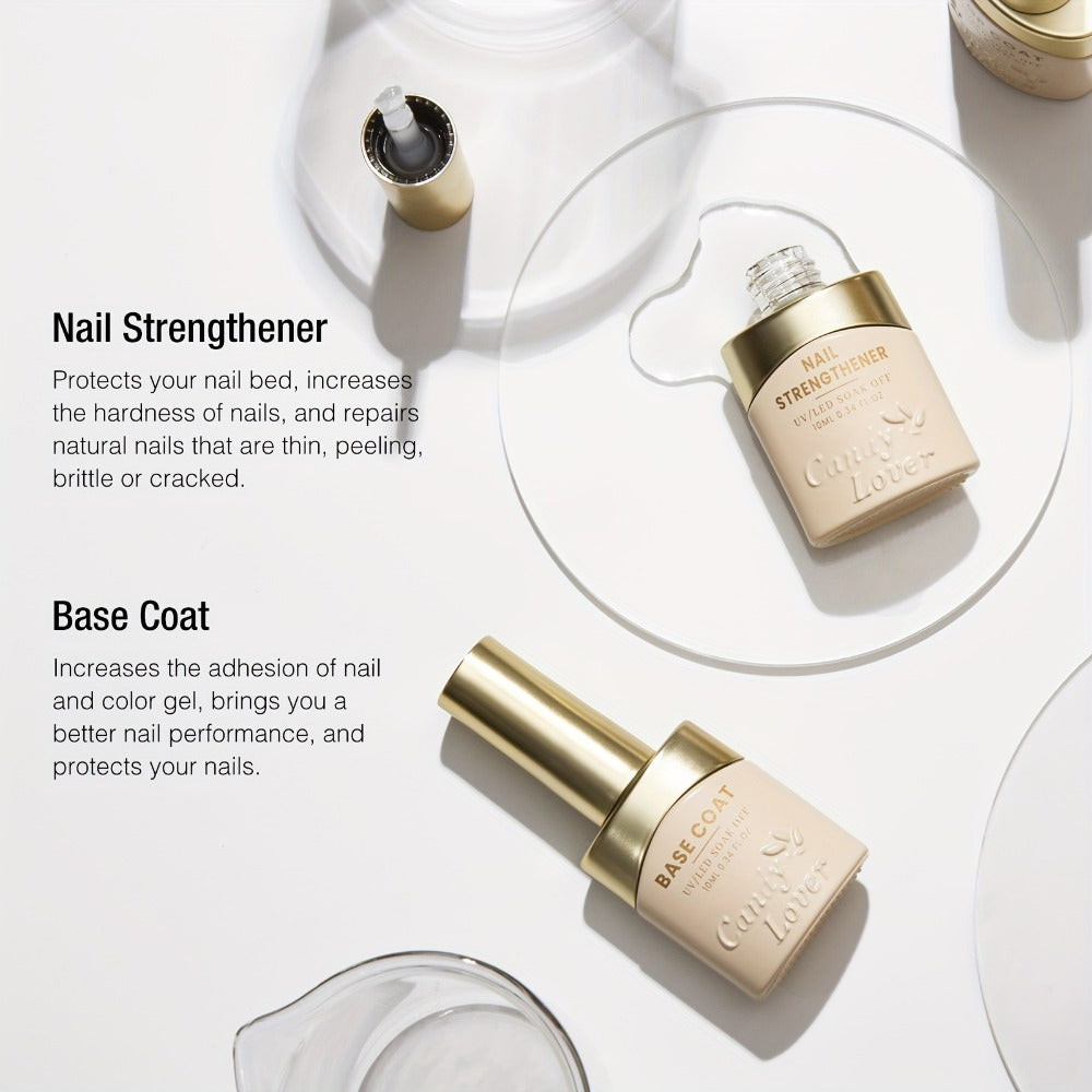 Gel Nail Polish 4-Piece Base and Top Coat Set with Glossy, Matte, Base and Strengthener Gels for UV/LED Soak-Off Use