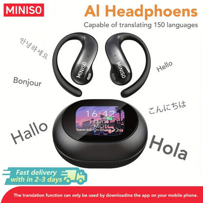 AI Translation Wireless Earbuds Real-Time 135 Languages Open-Ear Design Full-Color Touch Screen for an Everyday Personal Care Routine