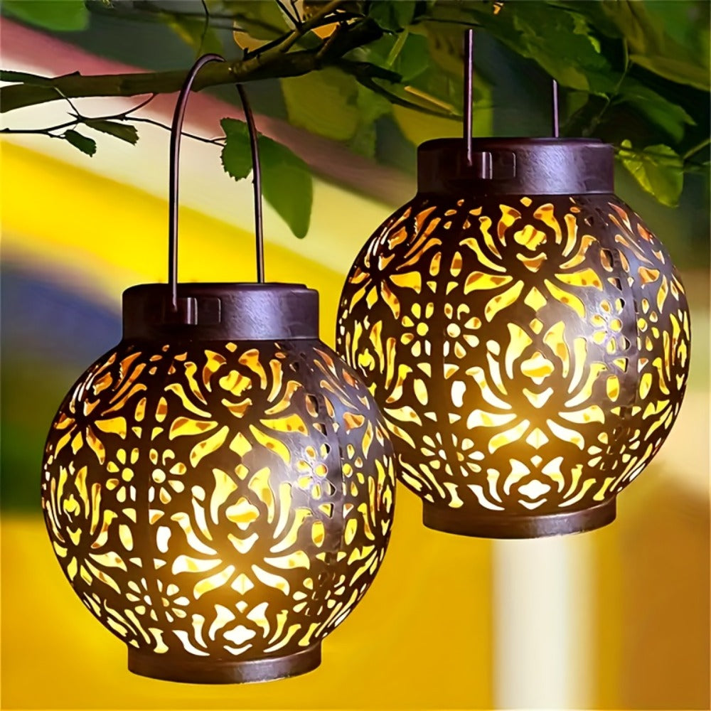 Solar Metal Peony Lantern Outdoor Hanging Light, Floral Decorative Lantern for Garden Patio Tree