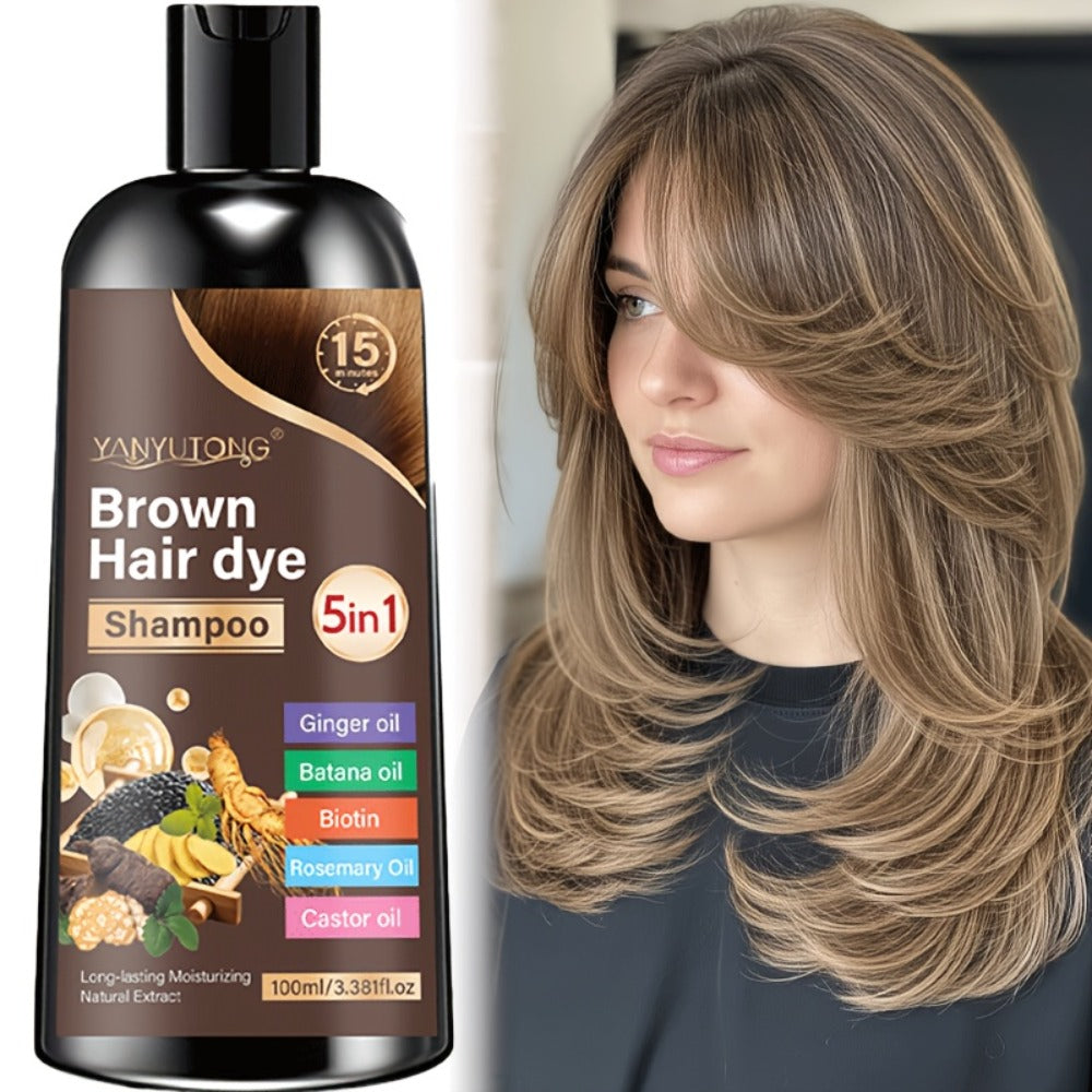 Hair Dye Shampoo, YANYUTONG 100ml 5-in-1 Bottle in Black, Brown or Chestnut Brown Options for Home Use