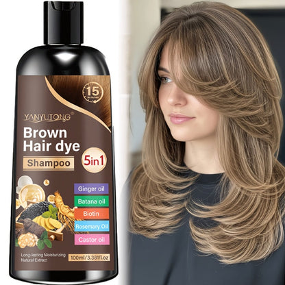 Hair Dye Shampoo, YANYUTONG 100ml 5-in-1 Bottle in Black, Brown or Chestnut Brown Options for Home Use