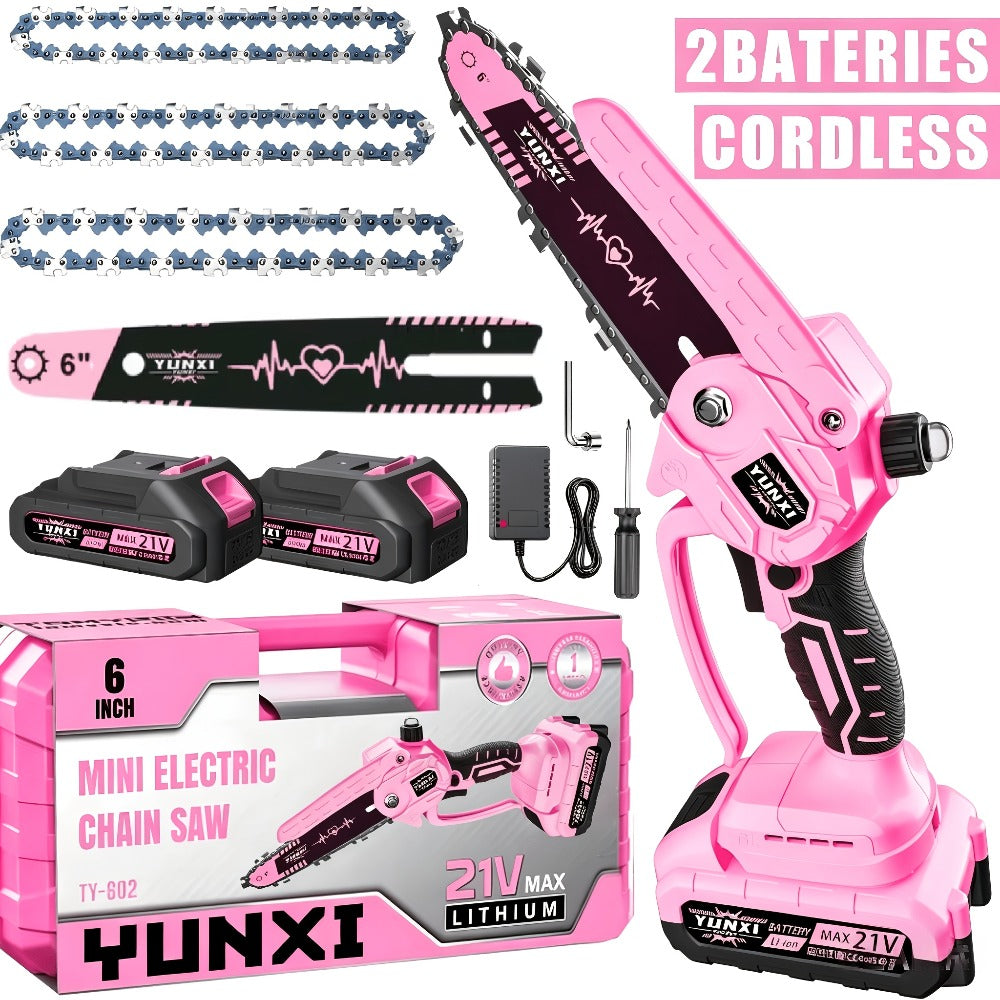 Mini Chainsaw 6 Inch 21V Cordless Battery Powered, Handheld Electric Chain Saw for Tree Branch Trimming Wood Cutting