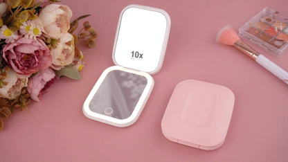 10X LED Lighted Compact Mirror USB Rechargeable 1X 10X Magnification Dimmable 3-Color Touch Screen – Double Sided Portable Travel Pocket