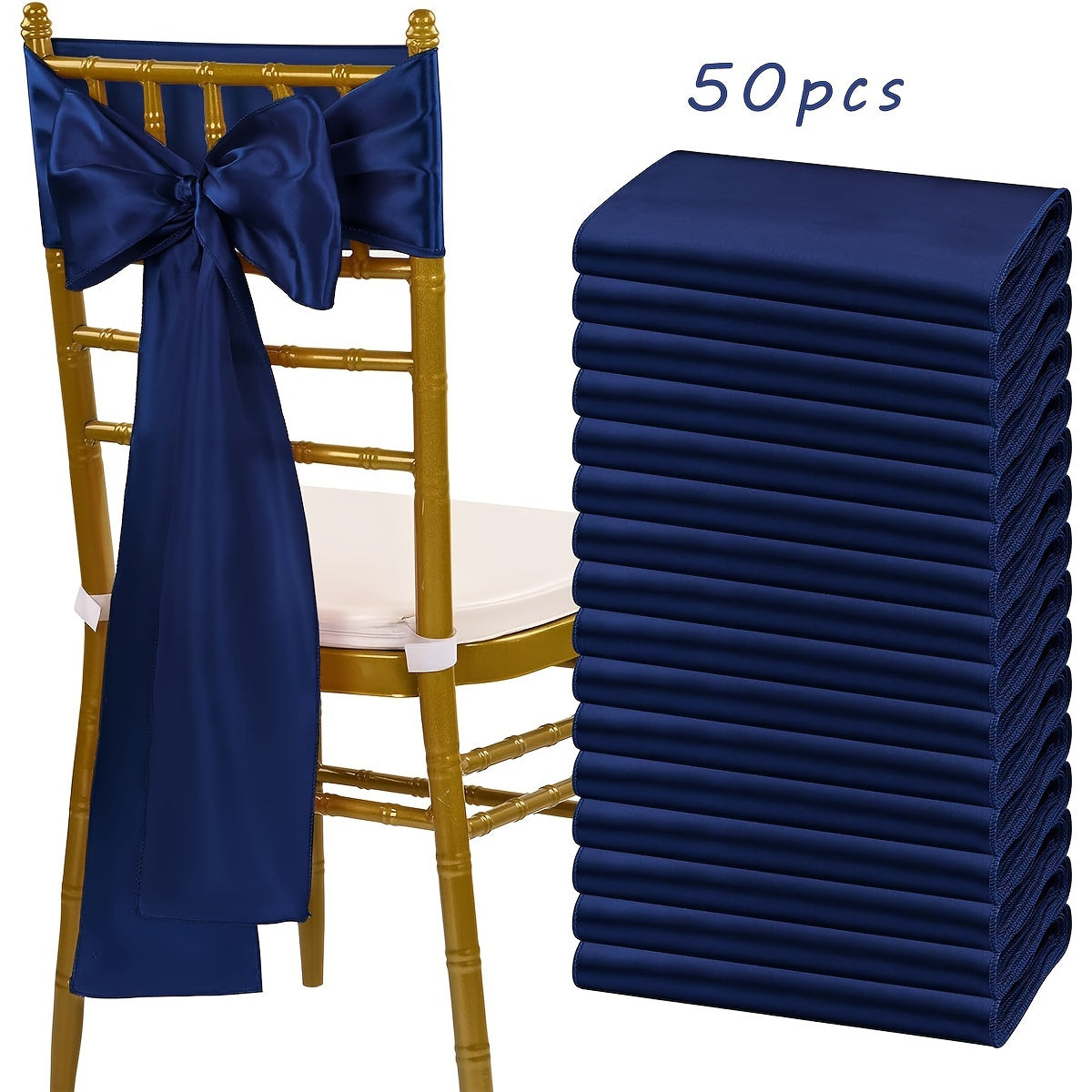 Satin Chair Sashes Bows 50pcs, 7x108 Inch Chair Waist Belt Bow Ties for Wedding Reception, Banquet