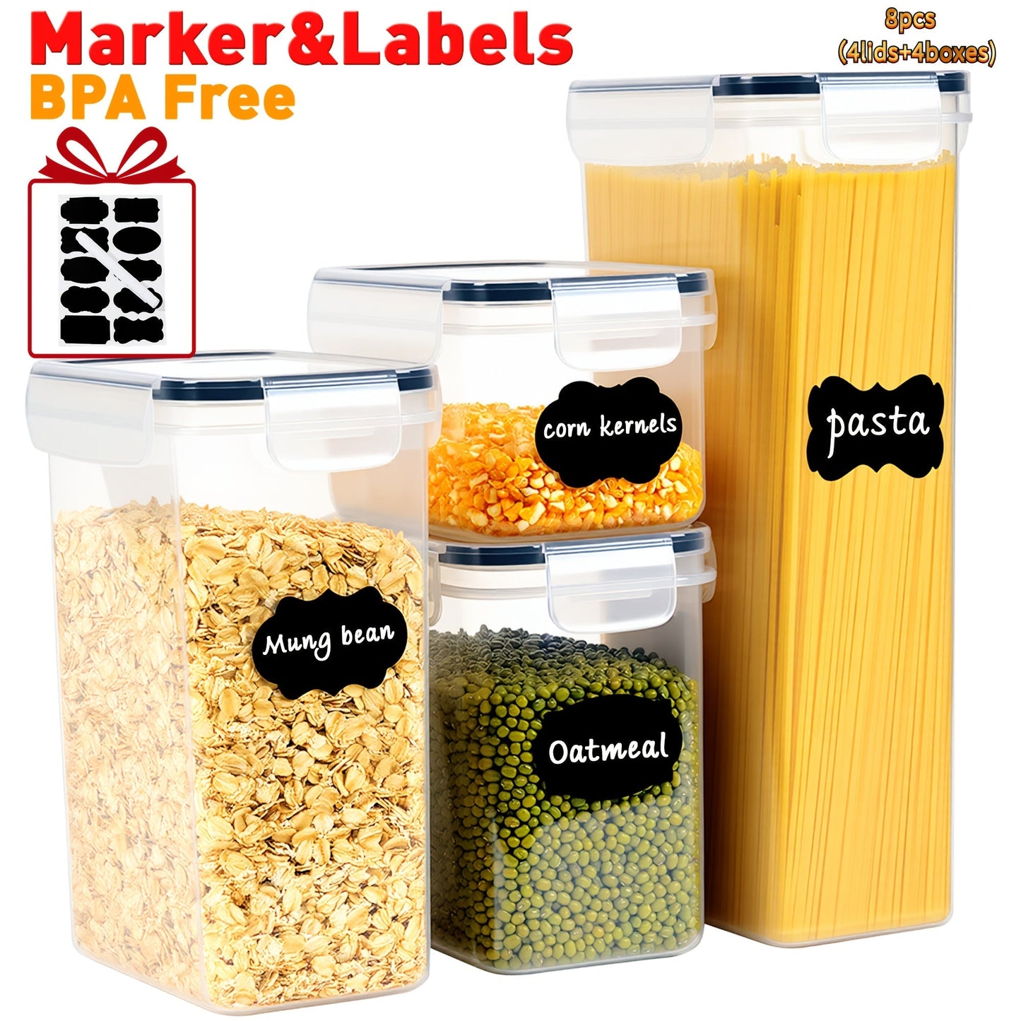 Food Storage Containers 8-, 16-, 30- or 32-Piece Rectangular Pantry Box Set with Matching Lids