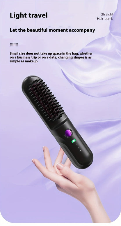 Wireless Hair Straightener Comb - Portable Cordless Straightening Brush with 3-Min Fast Heat, 3 Temp Settings 170-190°C
