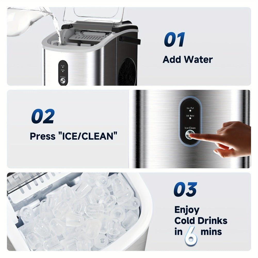 Portable Ice Maker Countertop – Bullet Ice Machine 26-29 Lbs Daily, 9 Ice Cubes in 6 Mins, Self-Cleaning, Quiet Under 45dB, with Handle