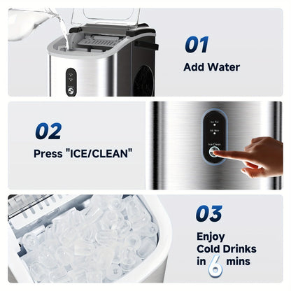 Portable Ice Maker Countertop – Bullet Ice Machine 26-29 Lbs Daily, 9 Ice Cubes in 6 Mins, Self-Cleaning, Quiet Under 45dB, with Handle