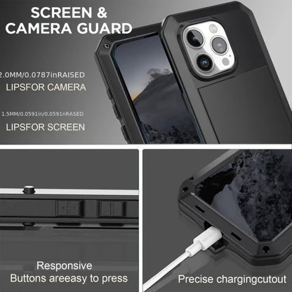 Heavy Duty iPhone Case Metal Frame Built-in Glass Screen Protector Dustproof Shockproof Full Body for iPhone 16 Pro 16 Plus 16 15 Pro Max 15