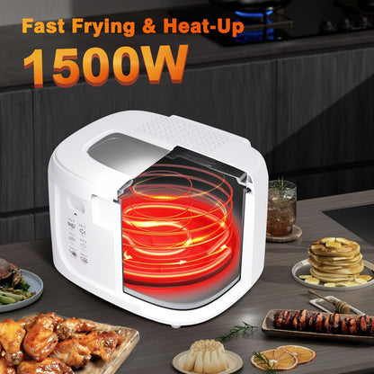 1500W Deep Fryer in Black or White with 84.54-Ounce Source Capacity, Windowed Lid and Rotary Dial