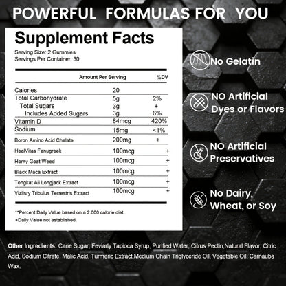 Men's Performance Gummies with Shilajit, Maca & Blueberry, Male Drive, Strength & Stamina Supplement