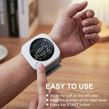 Blood Pressure Monitor for Wrist, USB-Rechargeable LCD Device with Voice and Dual-User Memory