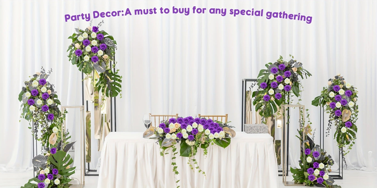Artificial Flowers 10-Piece Silk Rose Set with 19.69-Inch Bendable Stems in Deep Purple or Dark Green
