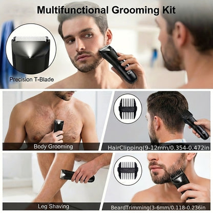 V-Shaped Ceramic-Blade Body Hair Trimmer with LCD Display, USB Cable, Guide Combs and Six Finish Options