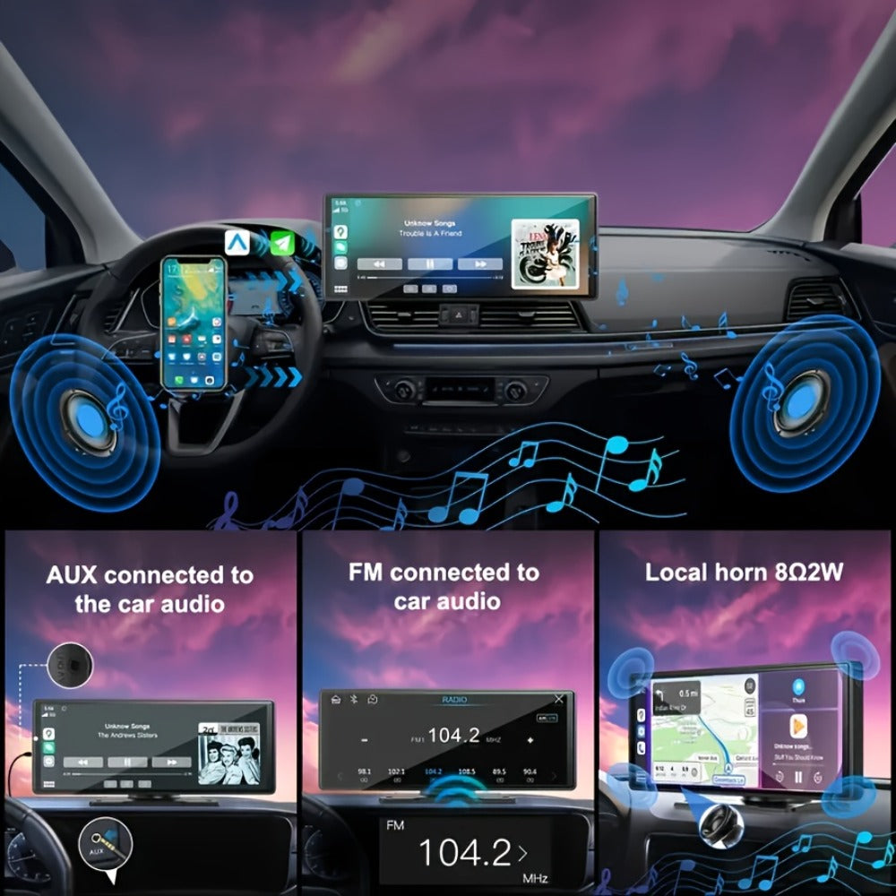 10.26 Inch Car Screen with Wireless CarPlay & Android Auto – Ultra HD Bluetooth Car Monitor, Dual Camera, Reversing Assist, Navigation