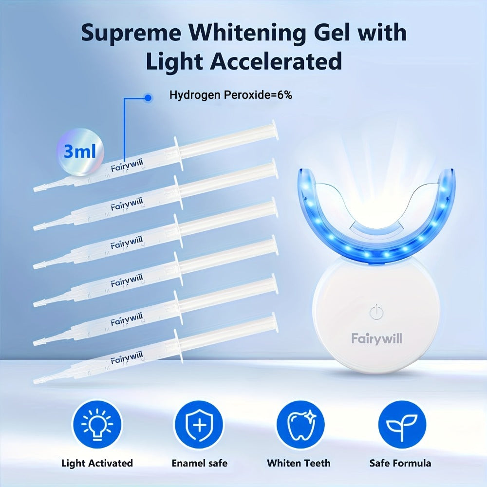 Carbamide Peroxide Teeth Whitening Kit with LED Accelerator Light – 6 Gel Tubes 3ml Each, Whitening Tray & Storage Case