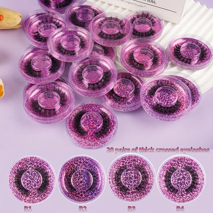 Faux-Mink False Eyelashes Multipack with 20 Pairs in Three Mixed-Style Round Storage Case Options