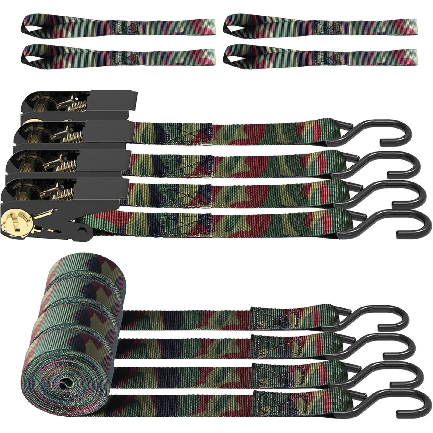 Ratchet Tie Down Straps 4-Pack 15FT 1, 500 lb Break Strength Heavy Duty with Soft Loops & Storage Bag – High-Visibility Webbing