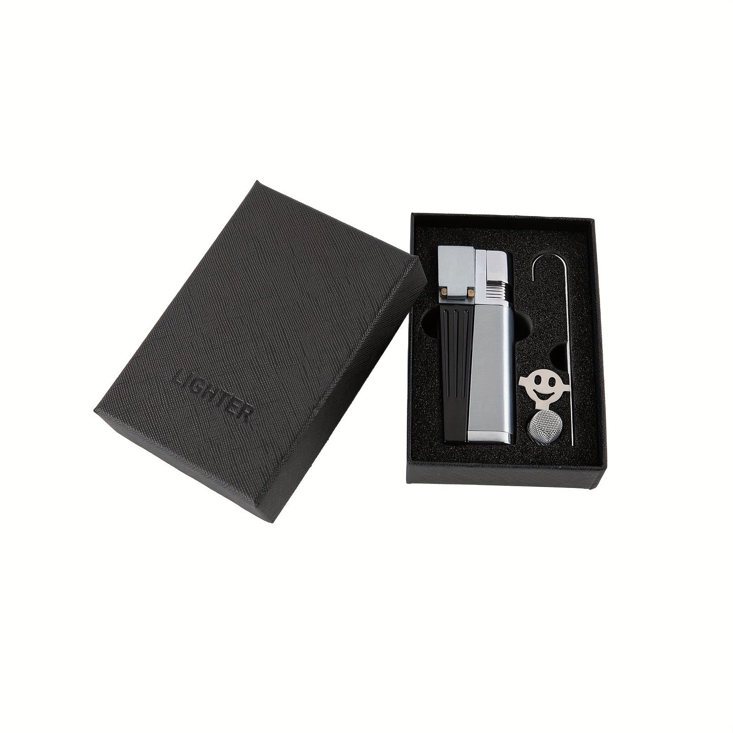 Folding Pipe Lighter Refillable 2-in-1 with Adjustable Flame, Metal-Crafted Durable Design, Gift Box Included
